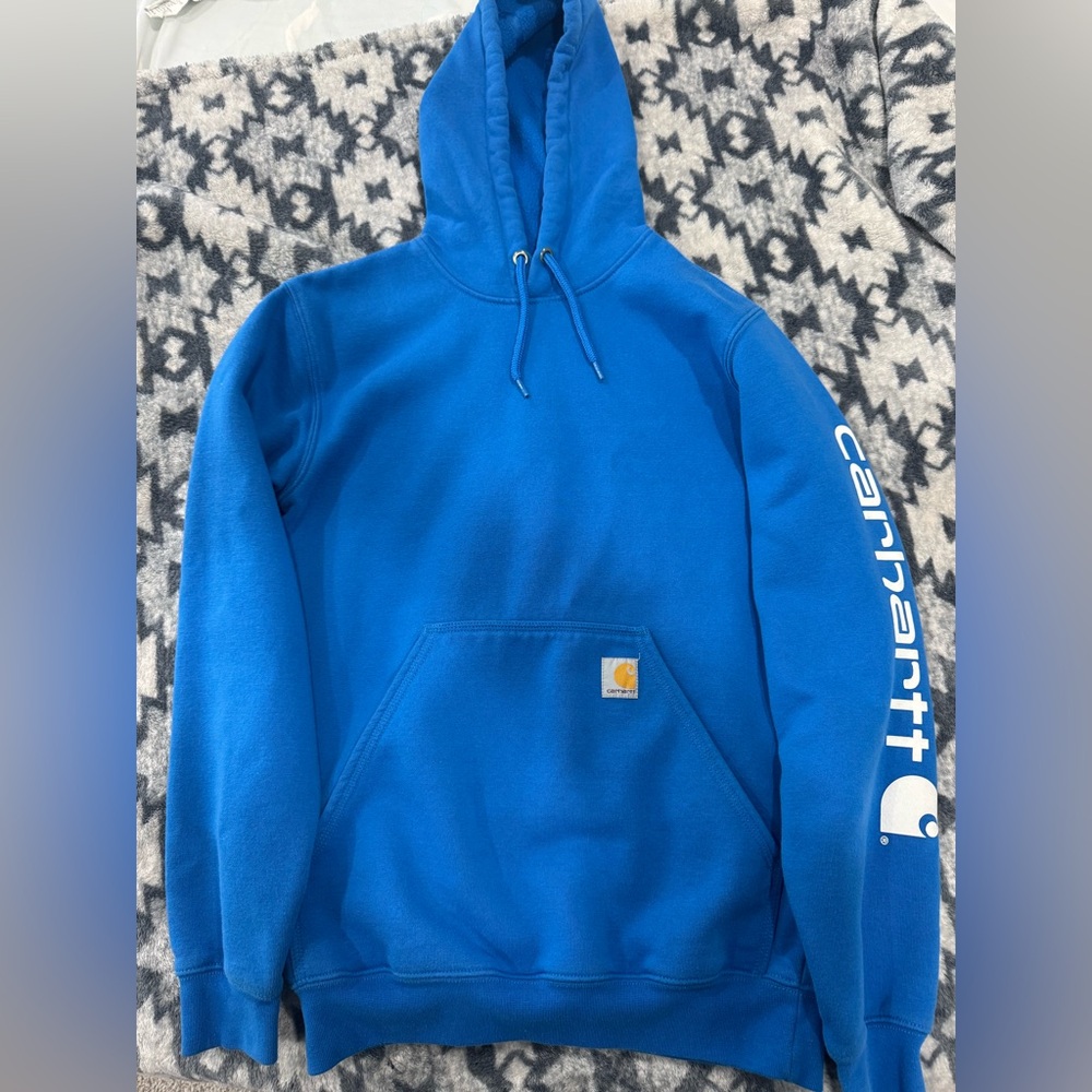 Carhartt Blue Turtleneck Logo Sleeve Pullover Sweatshirt